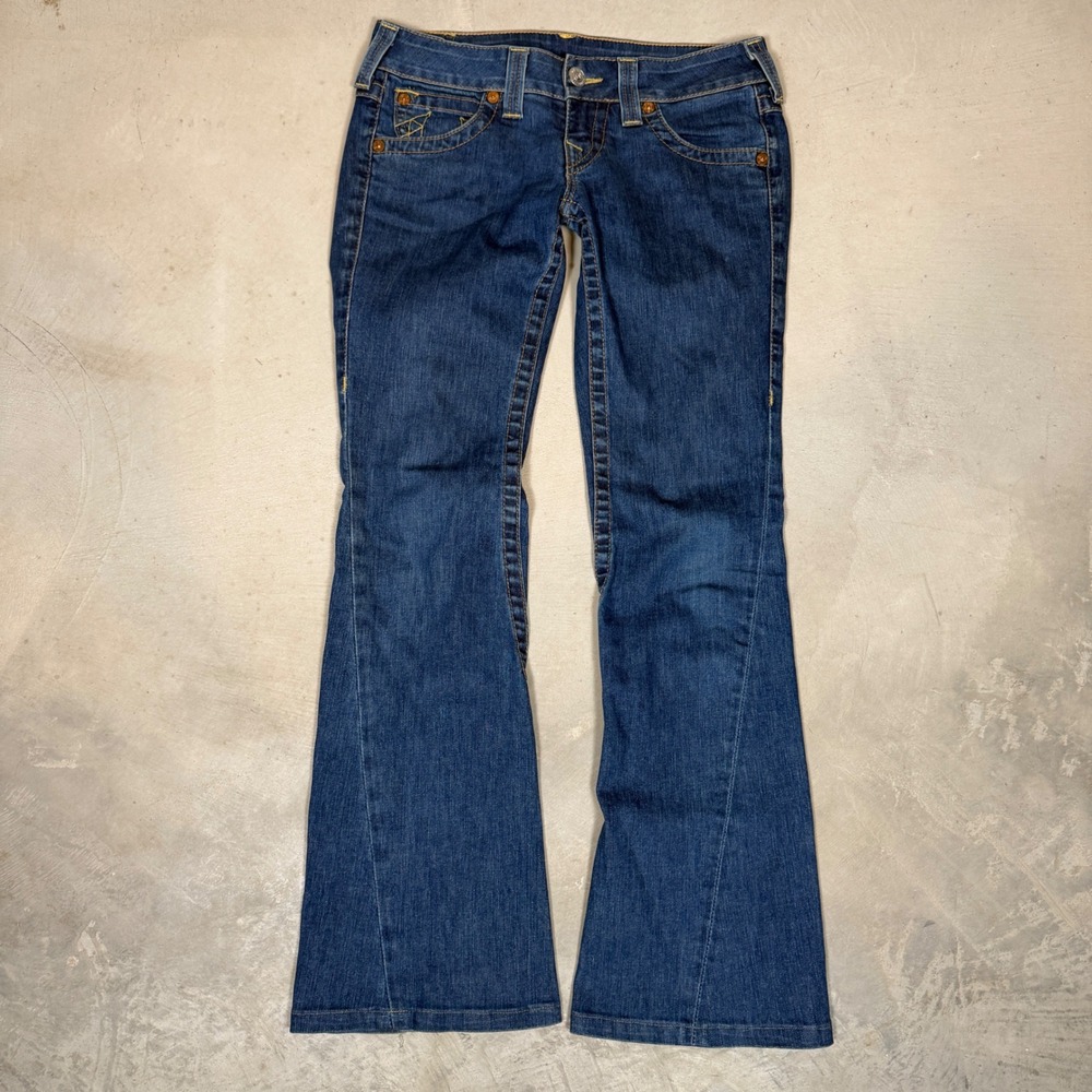 Vintage True Religion Joey Flare Jeans Womens 27 Low Rise Twisted Seam USA